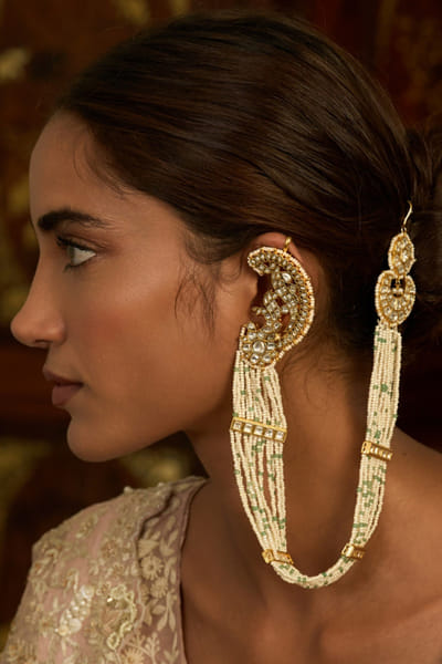 Preeti Mohan Gold plated pearl encrusted kundan earrings PREEJUL26D348652