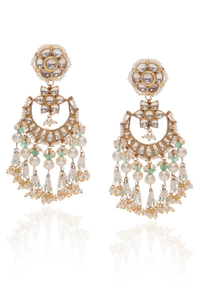 White gold kundan chandbali earrings