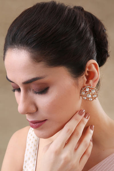 Gold polki embellished stud earrings