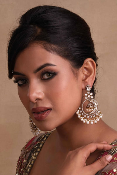 White and gold polki and pearl earrings