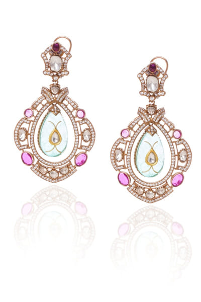 Multicolour polki statement earrings