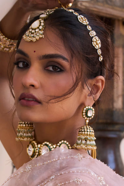 Green polki and onyx jhumkas