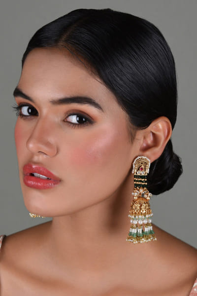 Green onyx and kundan jhumkas