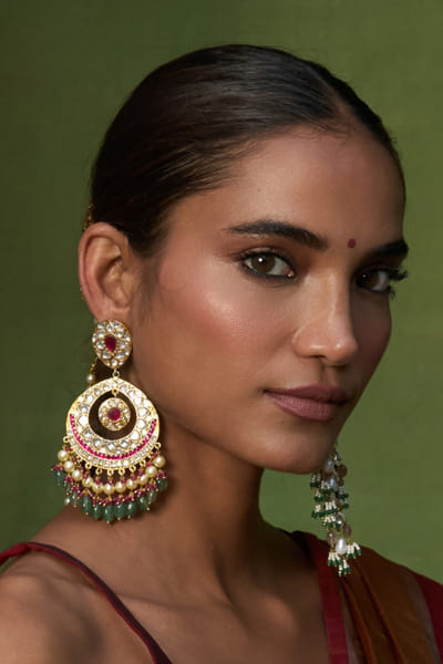 Preeti Mohan Red kundan earrings PREEJUL26D348648
