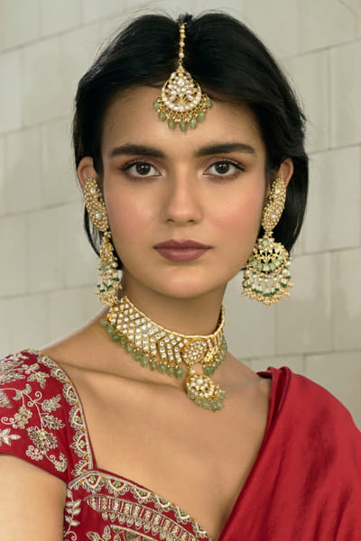 Preeti Mohan Mint green kundan earrings PREEJUL26D348656