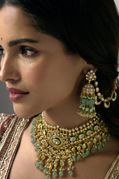 Preeti Mohan Gold finish moissanite earrings PREEJUL26D348657