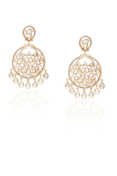 Preeti Mohan Gold moissanite embellished chandbalis PREAUG25D533557