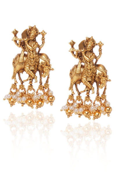 Gold temple motif stud earrings