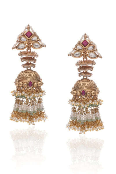 Preeti Mohan White and pink kundan embellished jhumkas PREAUG25D533589