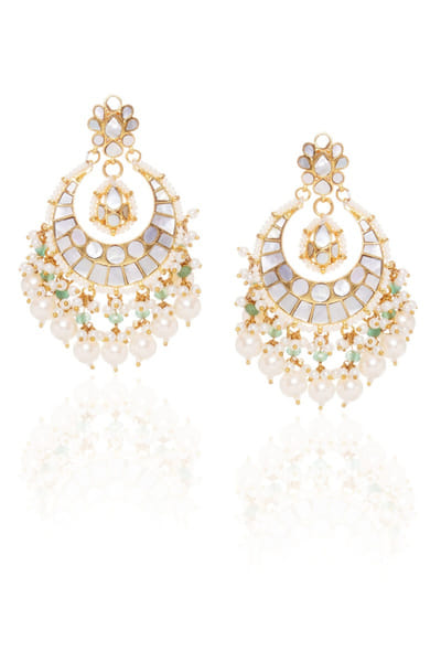 White mother-of-pearl chandbali earrings