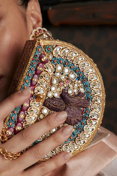 Preeti Mohan Multicolor kundan gemstone embellished handbag PREEMAY26D145449