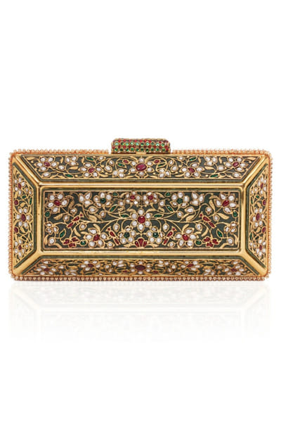 Preeti Mohan Green floral kundan embellished handbag PREEMAY26D145450
