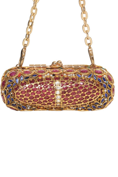 Preeti Mohan Red and blue kundan embellished handbag PREEMAY26D145448