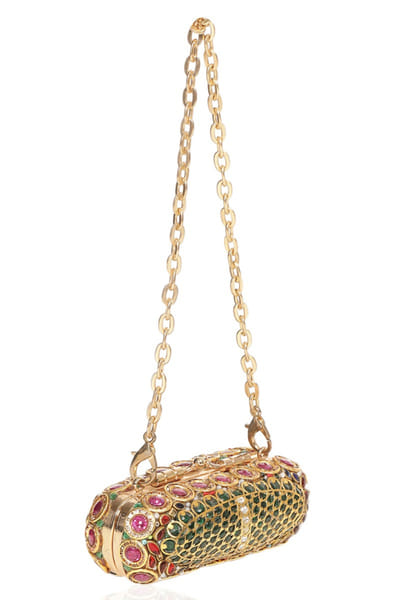 Preeti Mohan Red and blue kundan embellished handbag PREEMAY26D145448