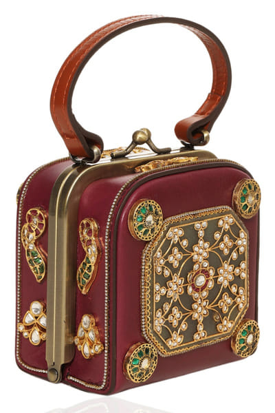 Preeti Mohan Red and green kundan embellished handbag PREEMAY26D145440