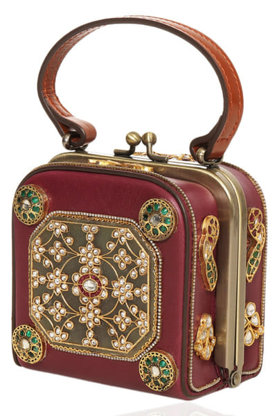 Preeti Mohan Red and green kundan embellished handbag PREEMAY26D145440
