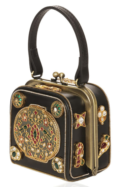 Preeti Mohan Black and gold kundan embellished handbag PREEMAY26D145441