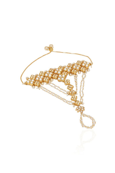 Gold and white kundan embellished haath phool
