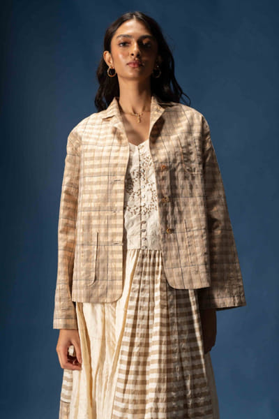Subtle Shuttle Studio Gold zari-checks handwoven blazer SUBTJUN26D146452