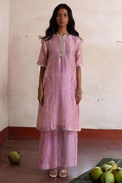 Lavender and peach printed kurta