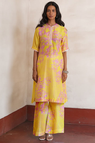Yellow floral printed kurta