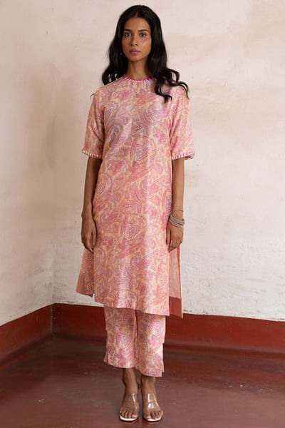 Pink and peach floral printed kurta
