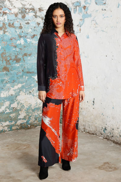 Red and black printed shirt