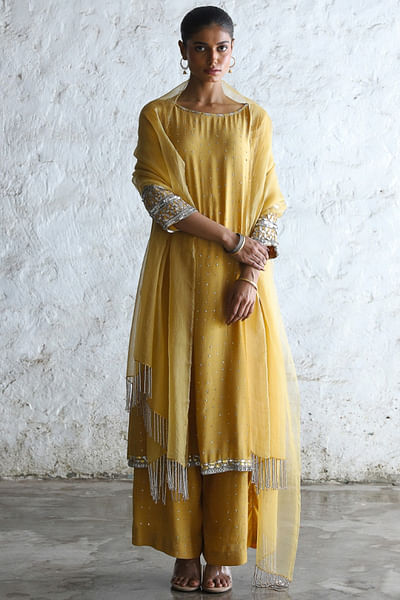 Ochre sequin and gota embroidered kurta set