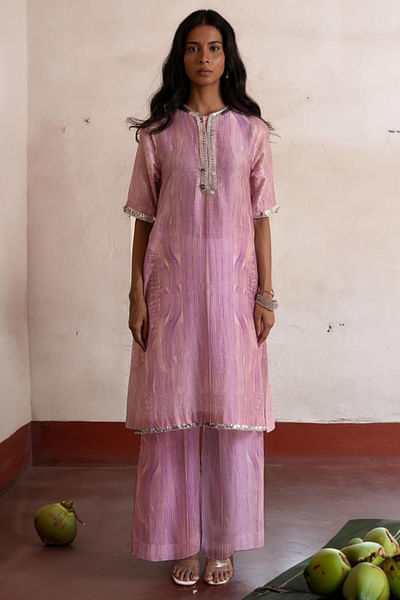Lavender and peach printed kurta set