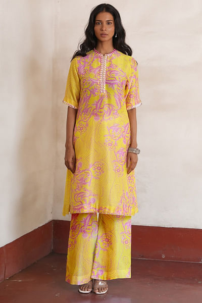 Yellow floral printed kurta set