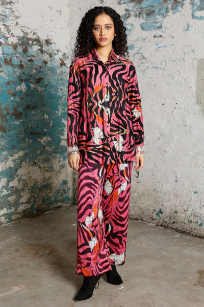 Pink and black printed co-ords