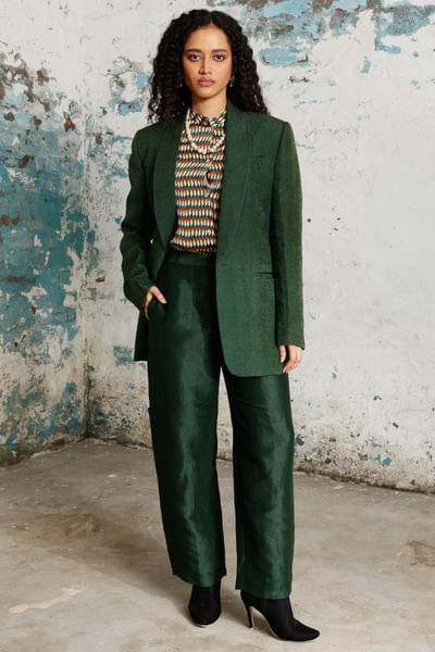 Green silk blazer set