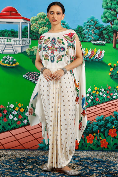 White printed top and skirt set