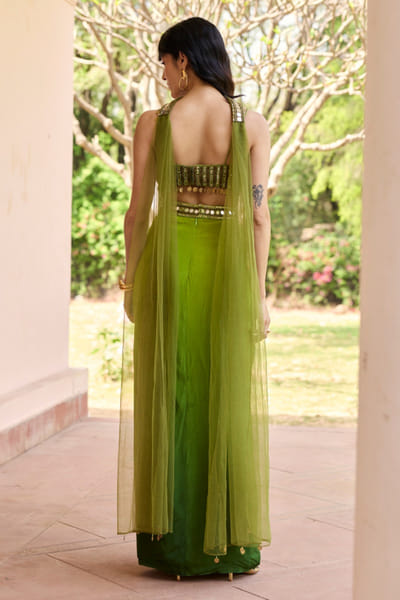 DiyaRajvvir Ombre green embroidered dhoti-skirt set DIYAJUN26D147202