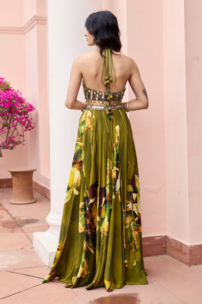 DiyaRajvvir Matcha green floral printed lehenga set DIYAJUN26D147204