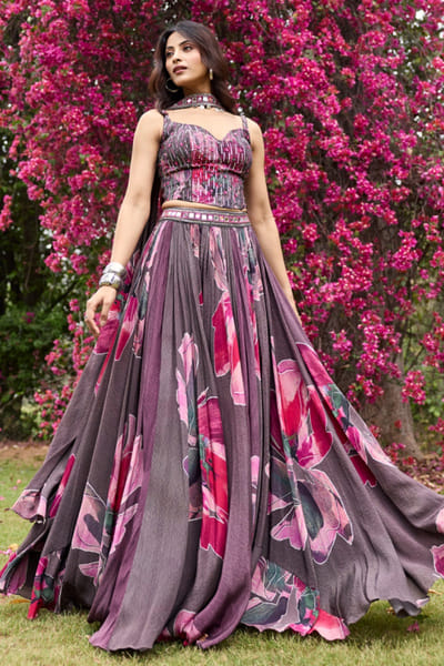 DiyaRajvvir Pink floral print-embroidered lehenga set DIYAJUN26D147213