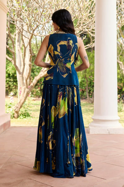DiyaRajvvir Blue floral print embroidered lehenga set DIYAJUN26D147220