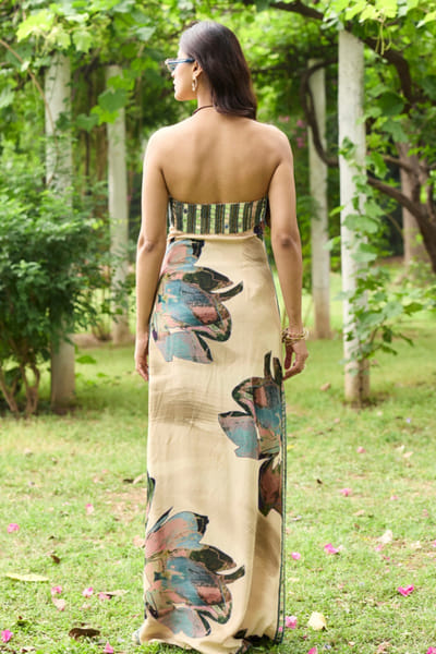 DiyaRajvvir Beige floral print embroidered dress DIYAJUN26D147225