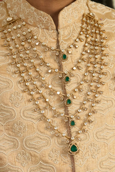 Preeti Mohan Green stone encrusted polki necklace PREEJUN26D148287