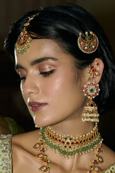 Preeti Mohan Red and green stone encrusted choker PREEJUN26D148275