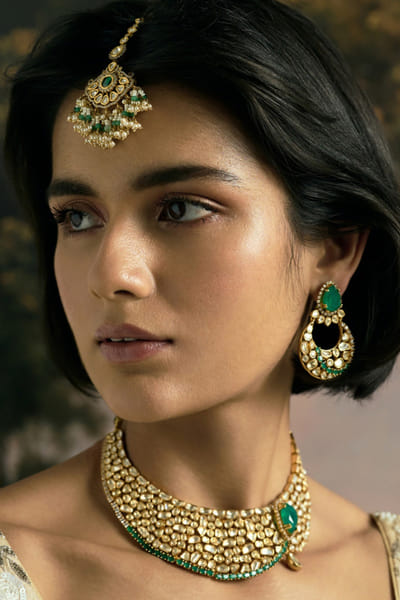 Preeti Mohan Green moissanite kundan necklace set PREEJUN26D148282
