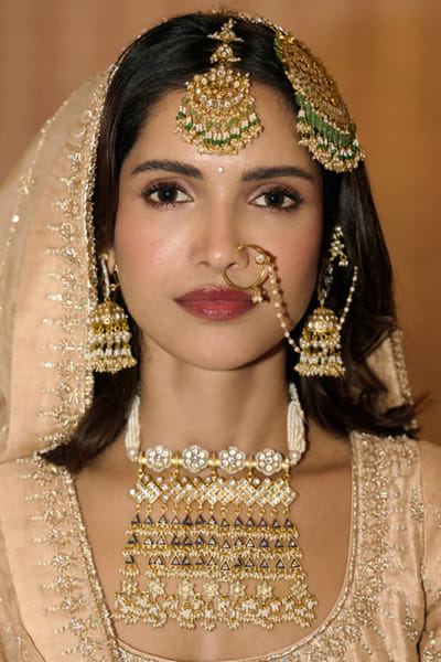 Preeti Mohan Blue stone and pearl encrusted necklace set PREEJUN26D148278