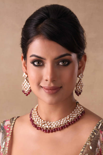 Ruby and gold kundan necklace set