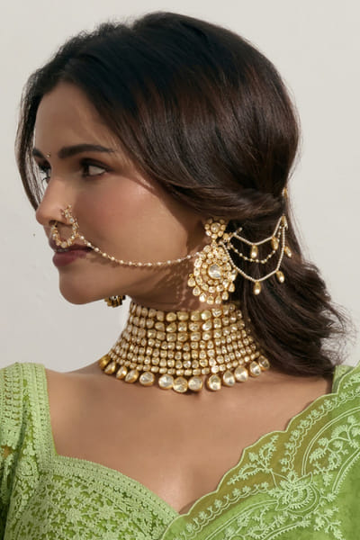 Preeti Mohan Gold plated moissanite necklace set PREEJUN26D148268