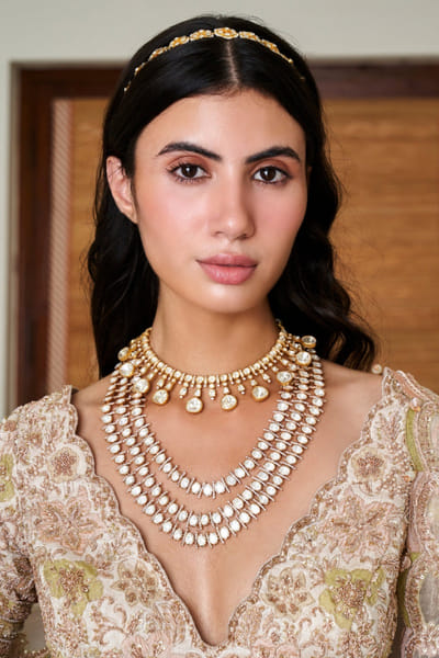 Preeti Mohan Gold moissanite studded necklace set PREAUG25D634341