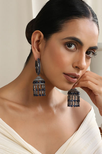 Silver zirconia jhumkas