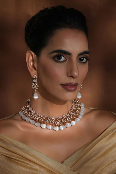 Rose gold moissanite polki necklace set