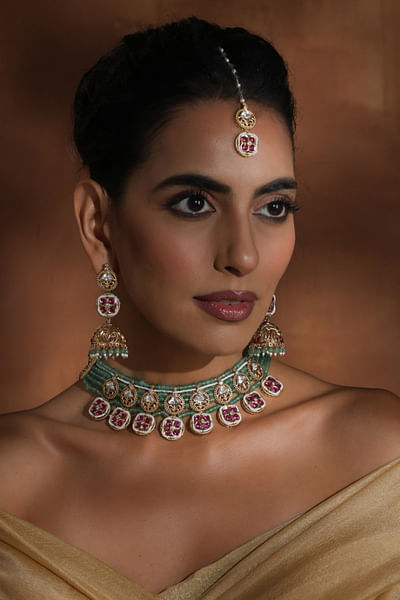 Mint moissanite polki necklace set