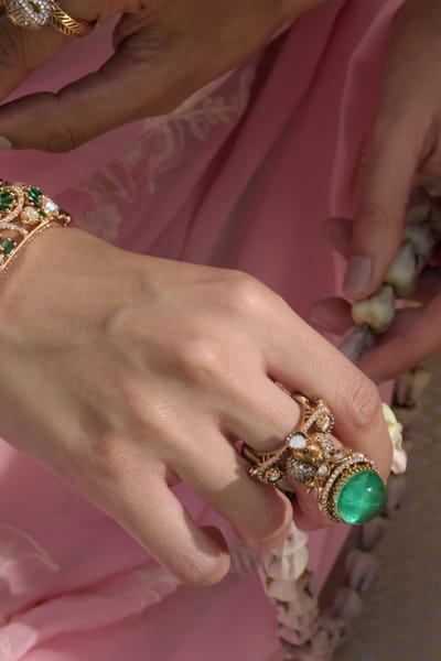 Preeti Mohan Green polki gold plated ring PREEJUL26D348665