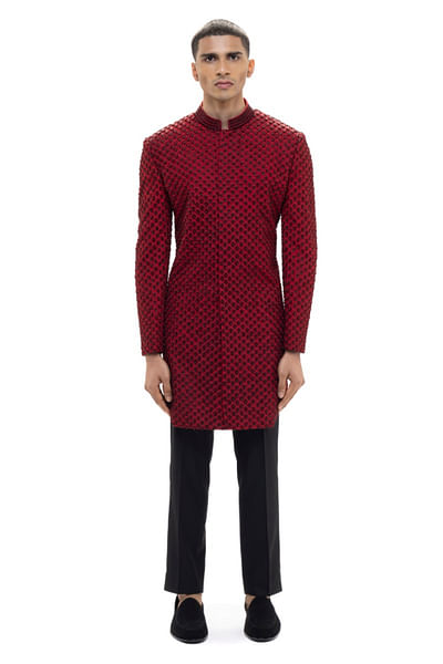 Red beaded embroidered sherwani set